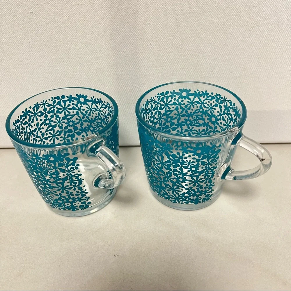 IKEA Denmark Flower Power Glass Coffee Tea Mugs 8 Ounces